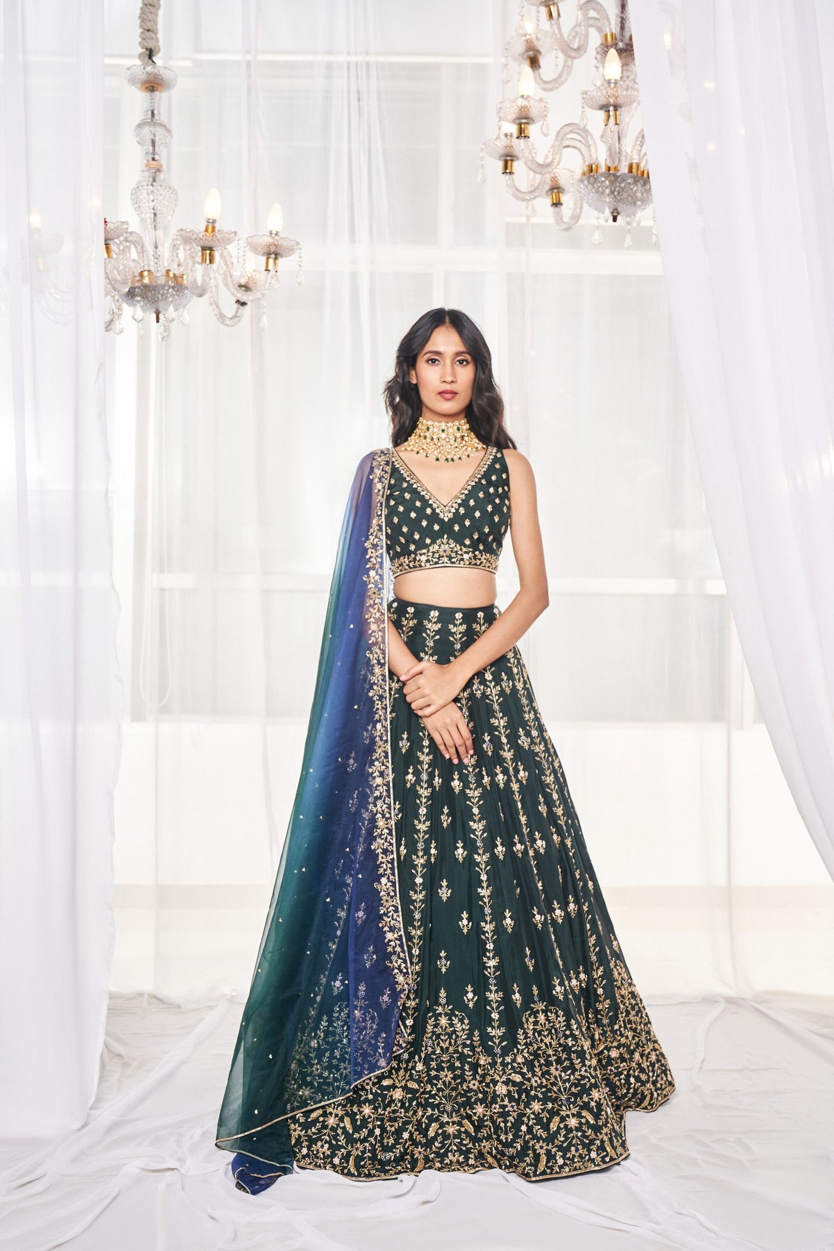 Bottle Green Bridal Lehenga Set