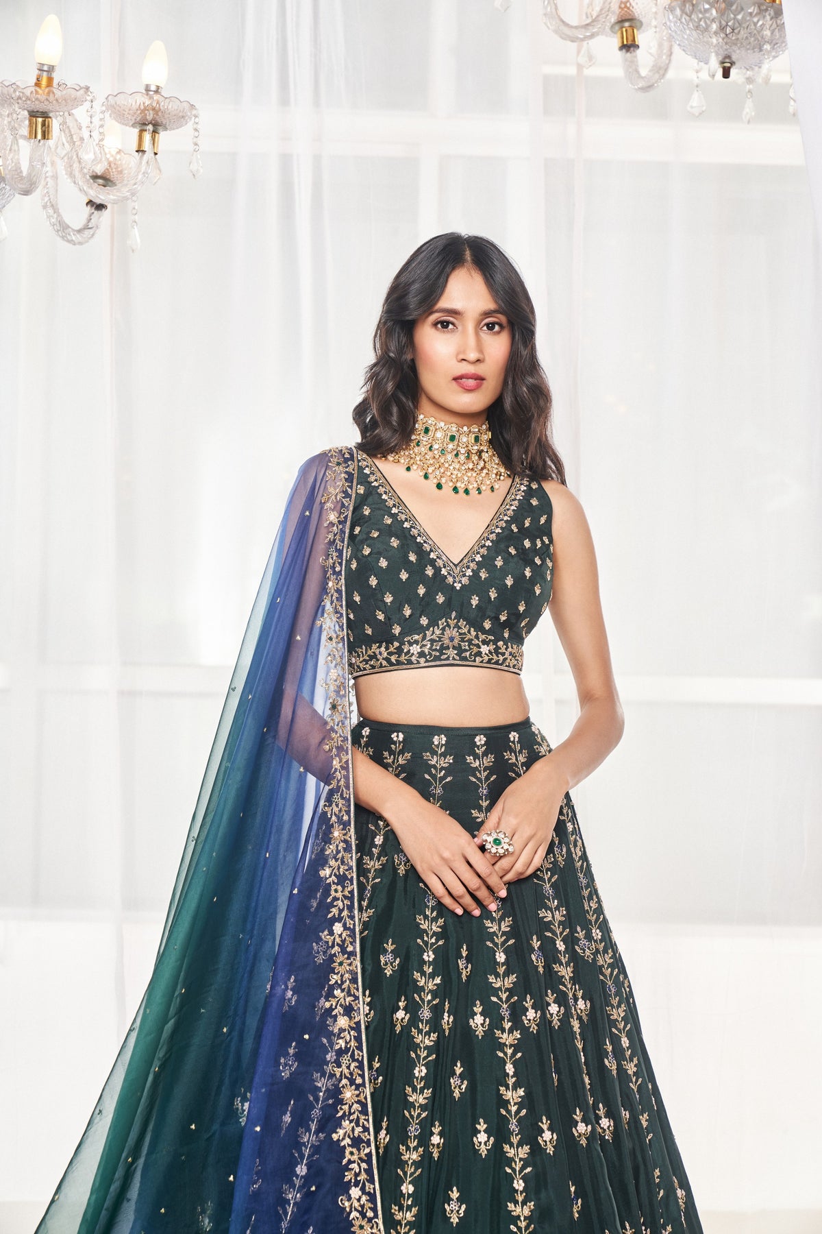Bottle Green Bridal Lehenga Set