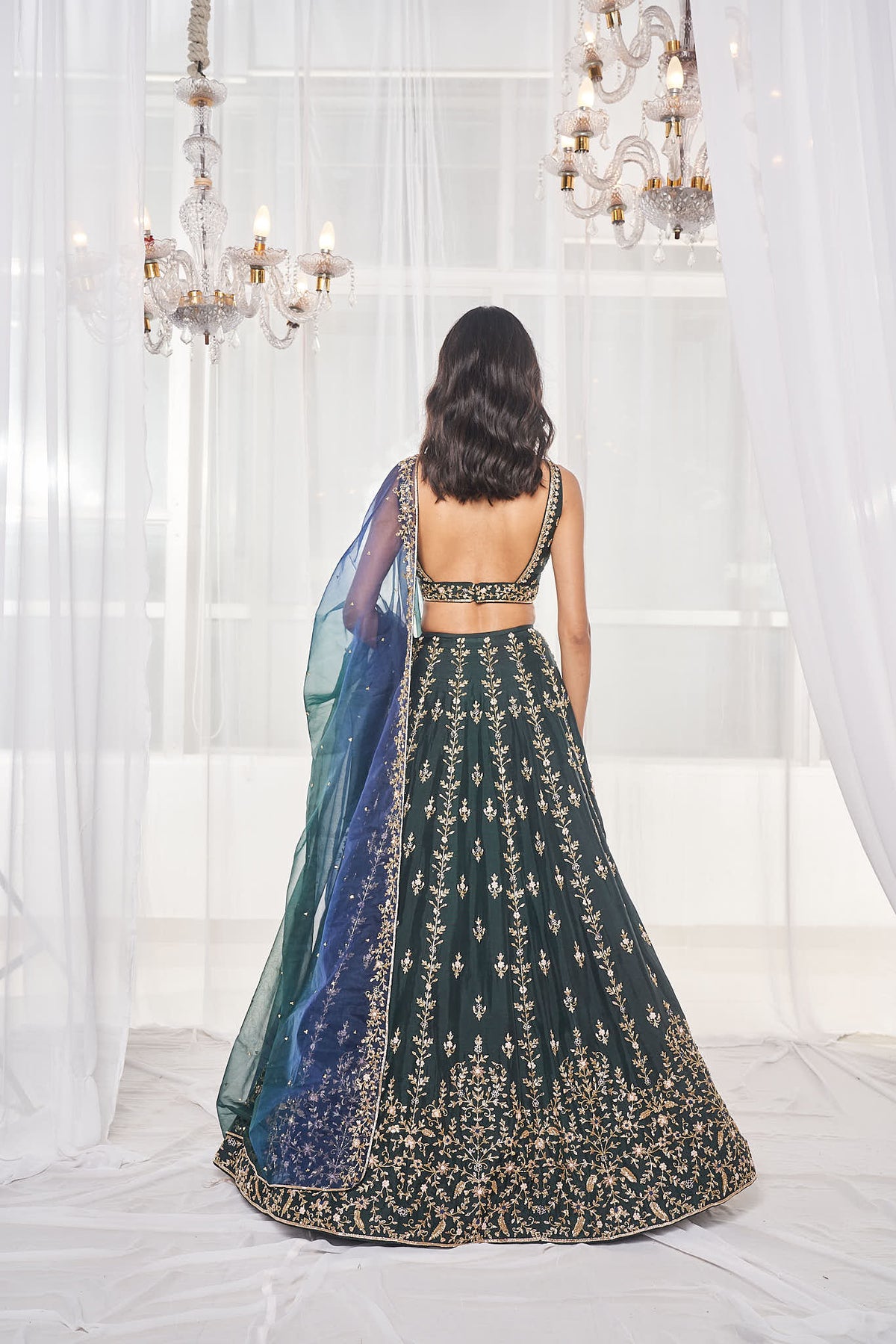 Bottle Green Bridal Lehenga Set