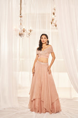 Blush Pink Asymmetric Layered Lehenga Set