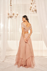 Blush Pink Asymmetric Layered Lehenga Set