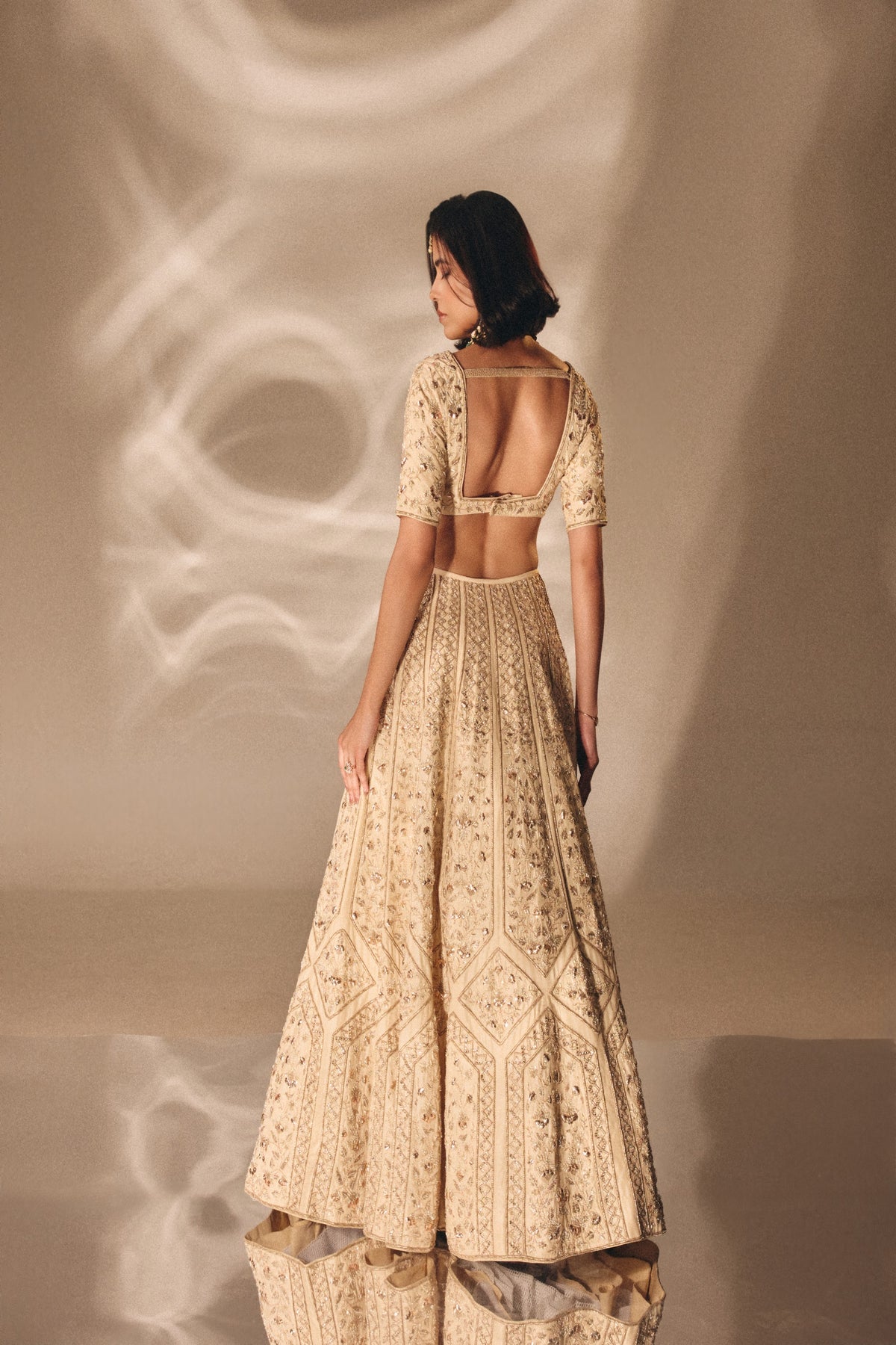 Beige Gold Bridal Lehenga Set