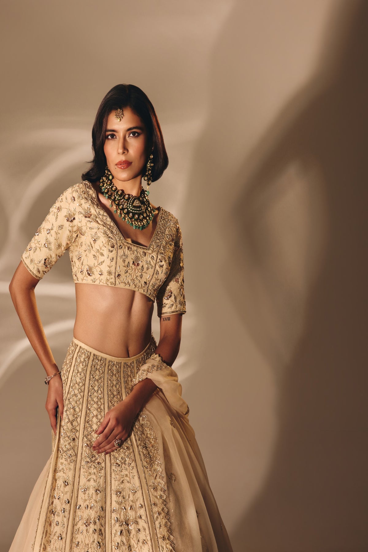 Beige Gold Bridal Lehenga Set