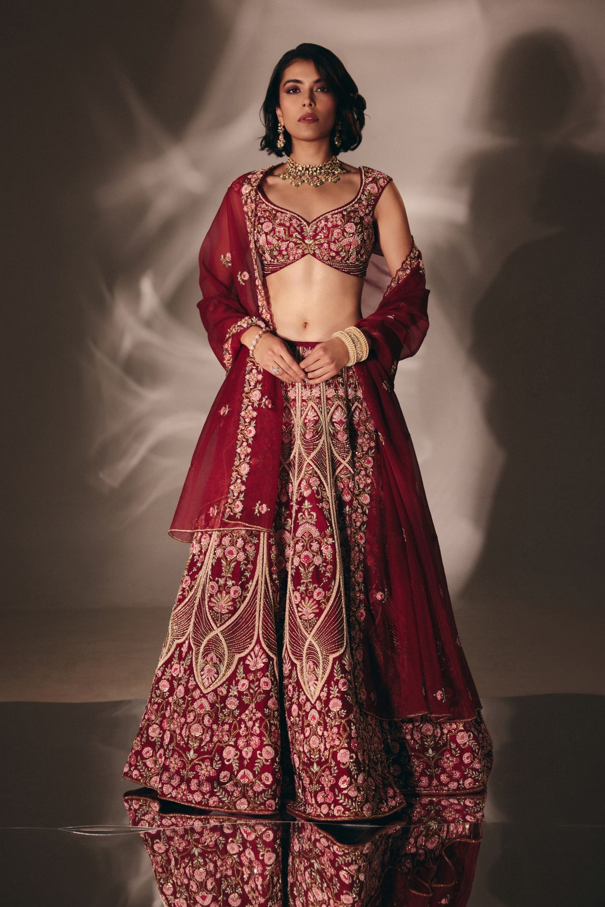 Cherry Red Bridal Lehenga Set