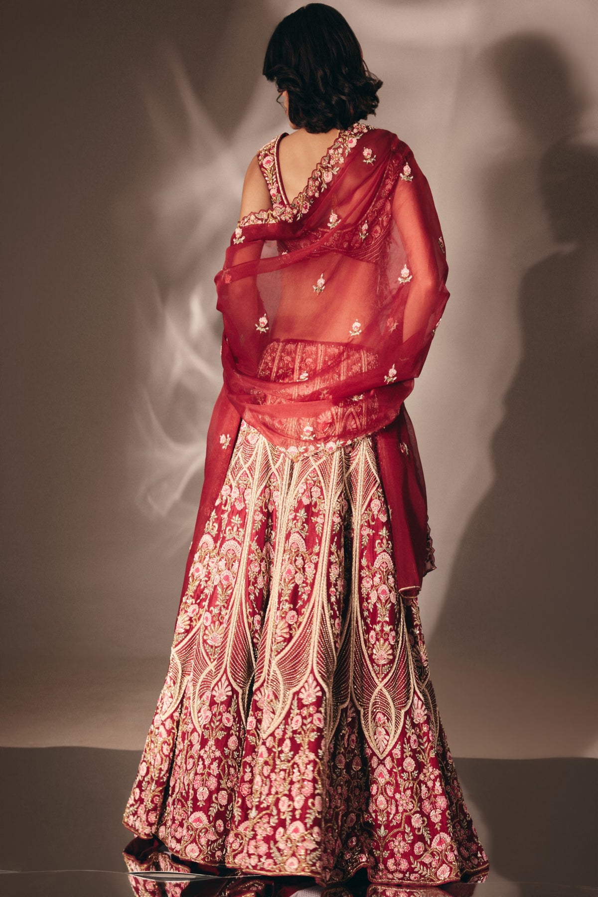 Cherry Red Bridal Lehenga Set