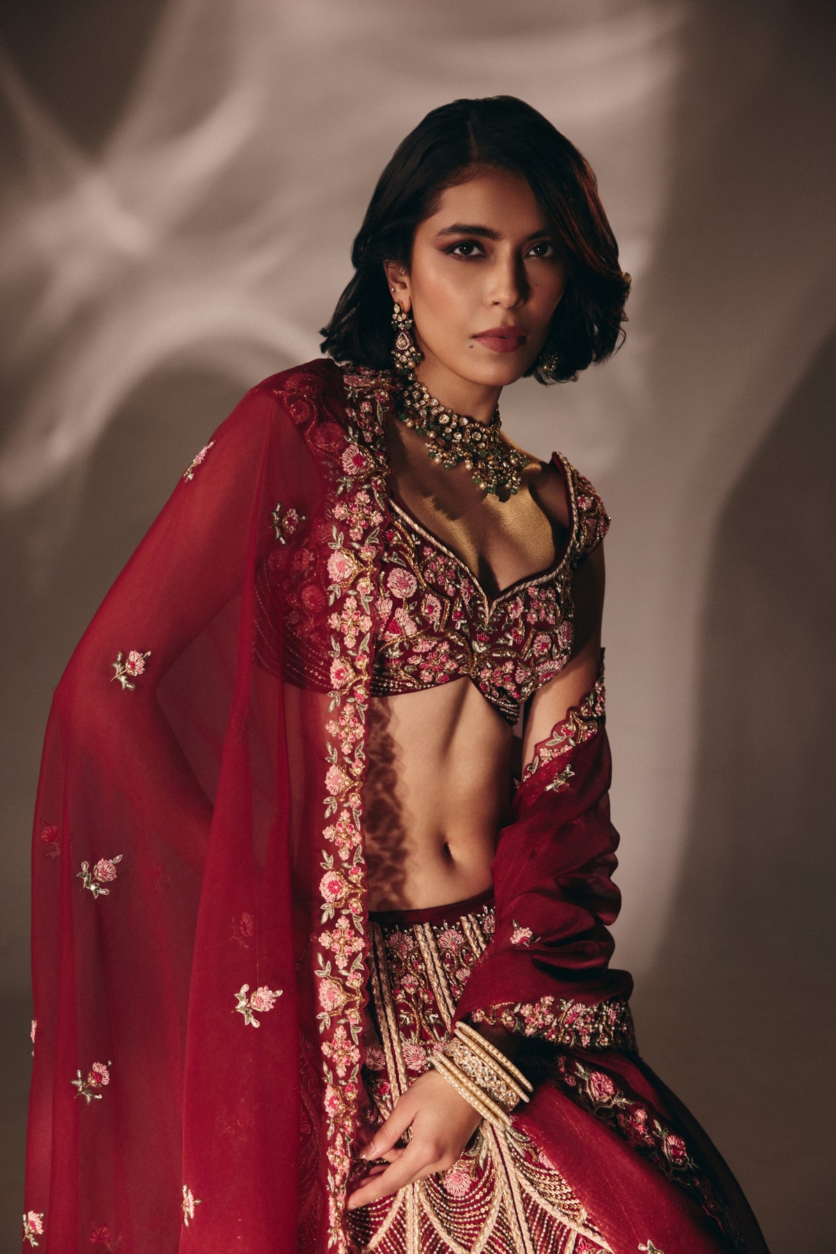 Cherry Red Bridal Lehenga Set