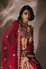 Cherry Red Bridal Lehenga Set