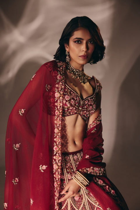 Cherry Red Bridal Lehenga Set