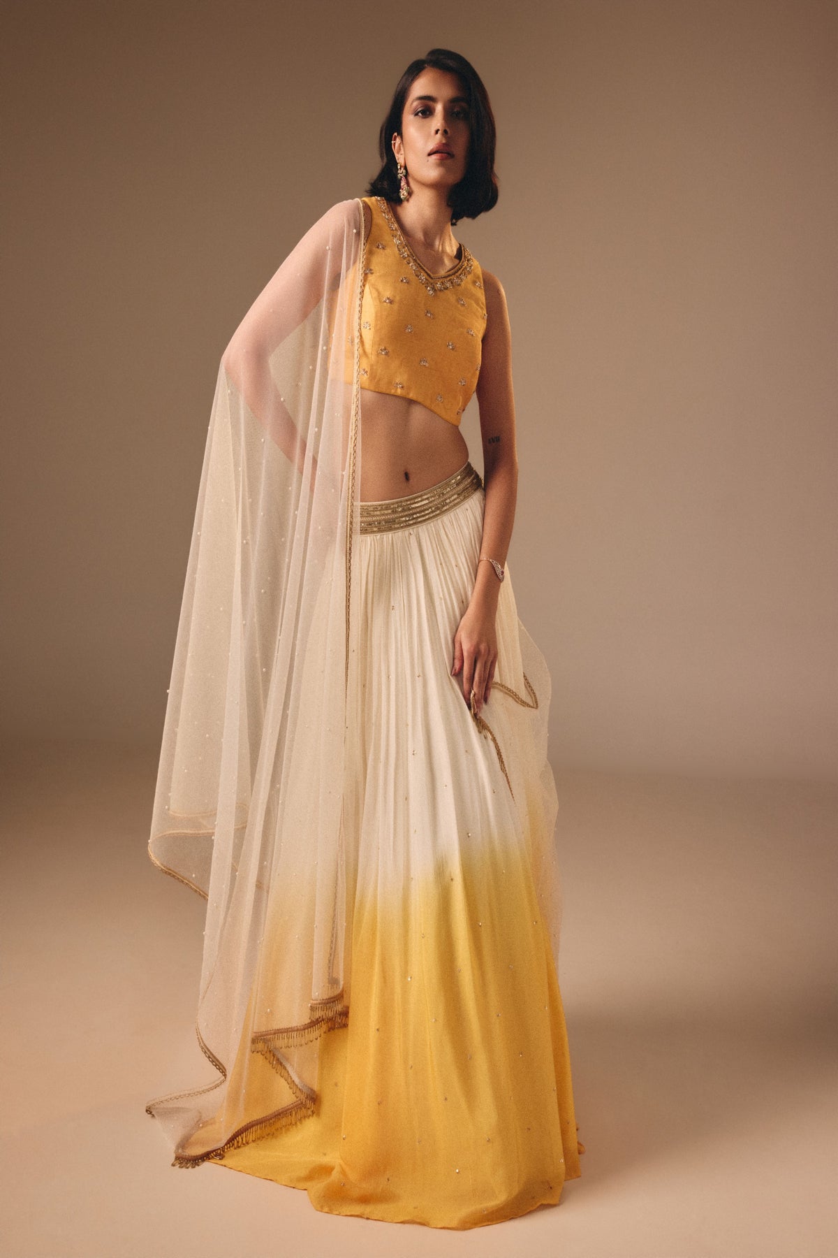 Yellow Ivory Shaded Lehenga Set