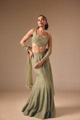 Sage Green Fish Cut Skirt Set