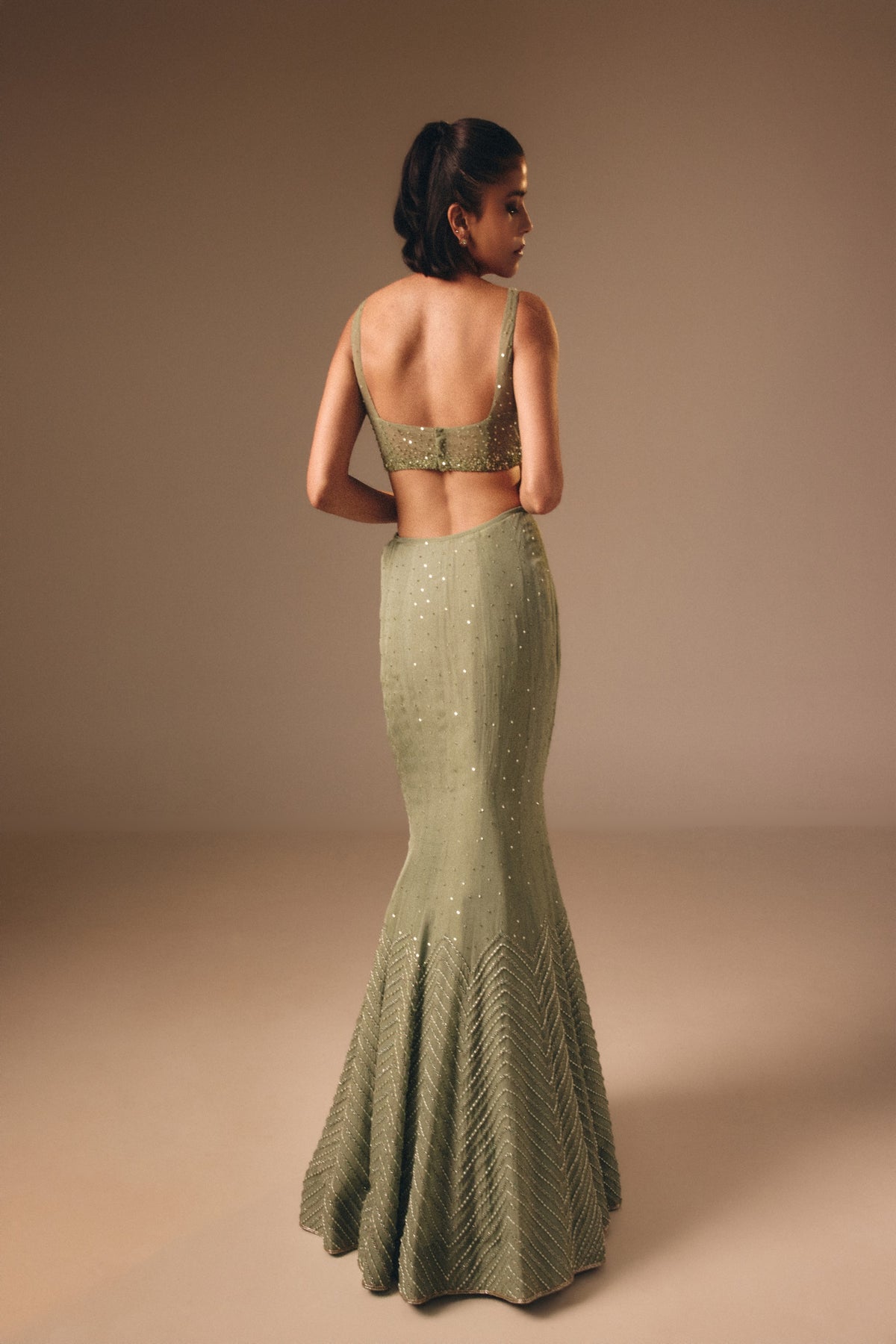 Sage Green Fish Cut Skirt Set