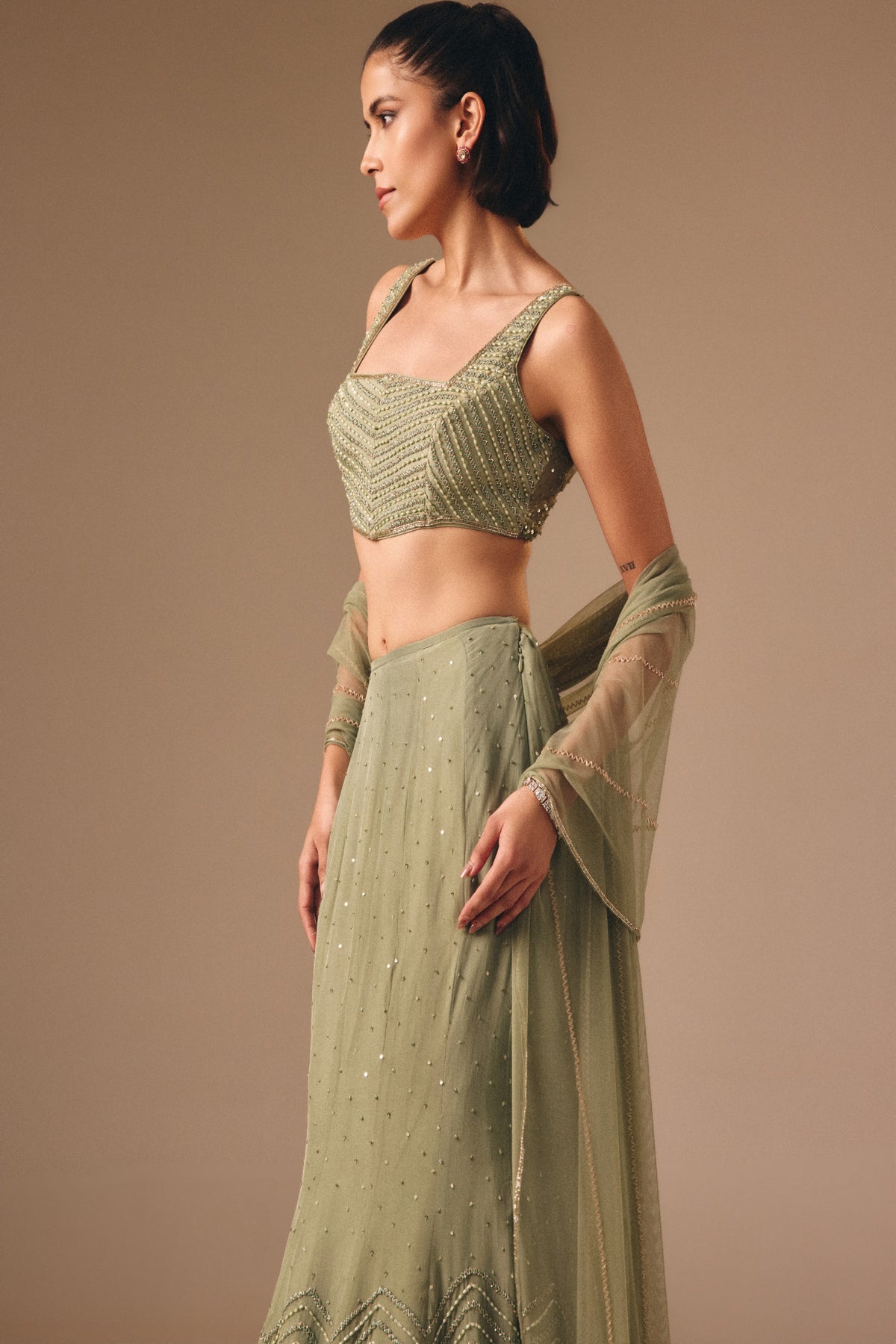 Sage Green Fish Cut Skirt Set