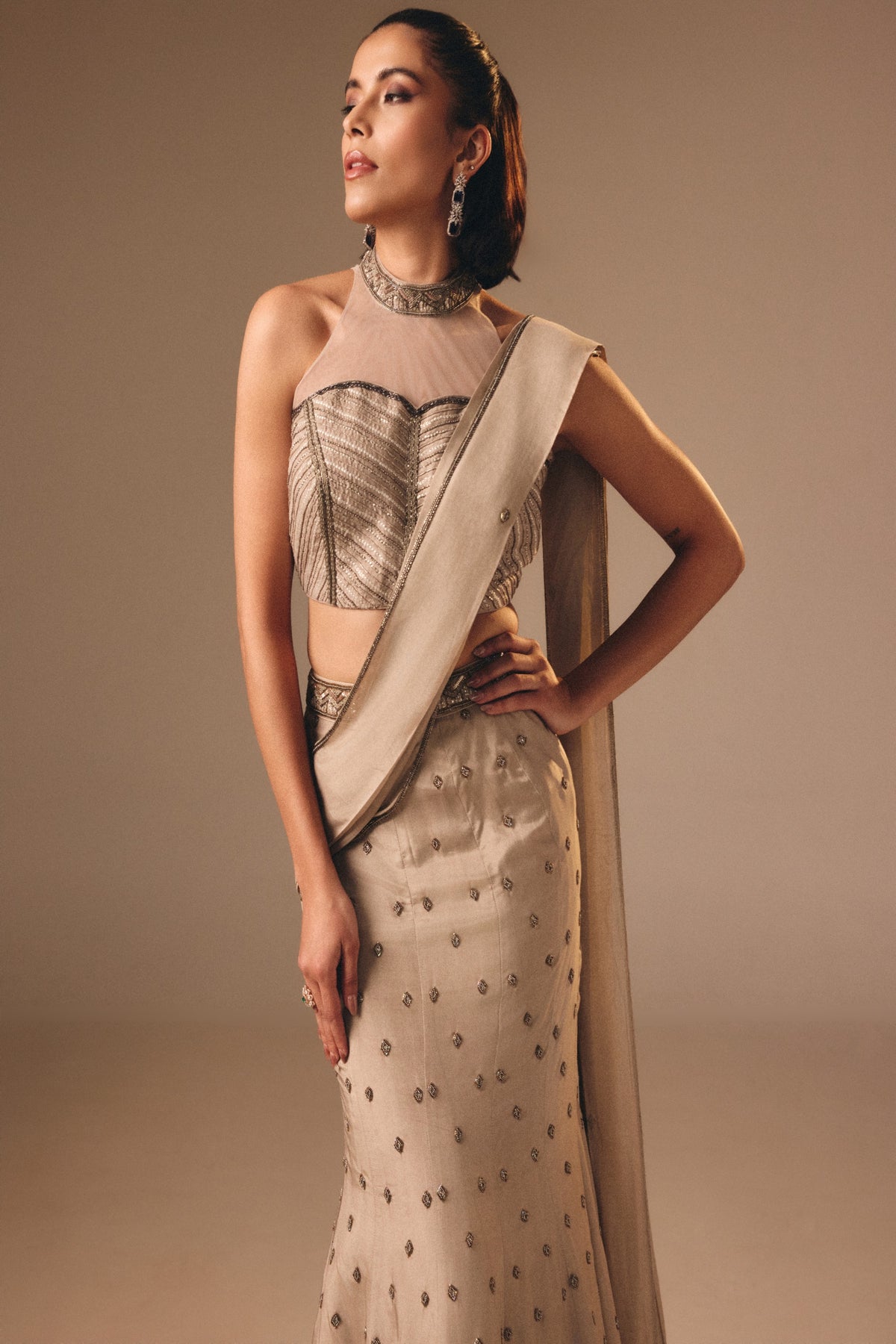 Grey Drape Saree