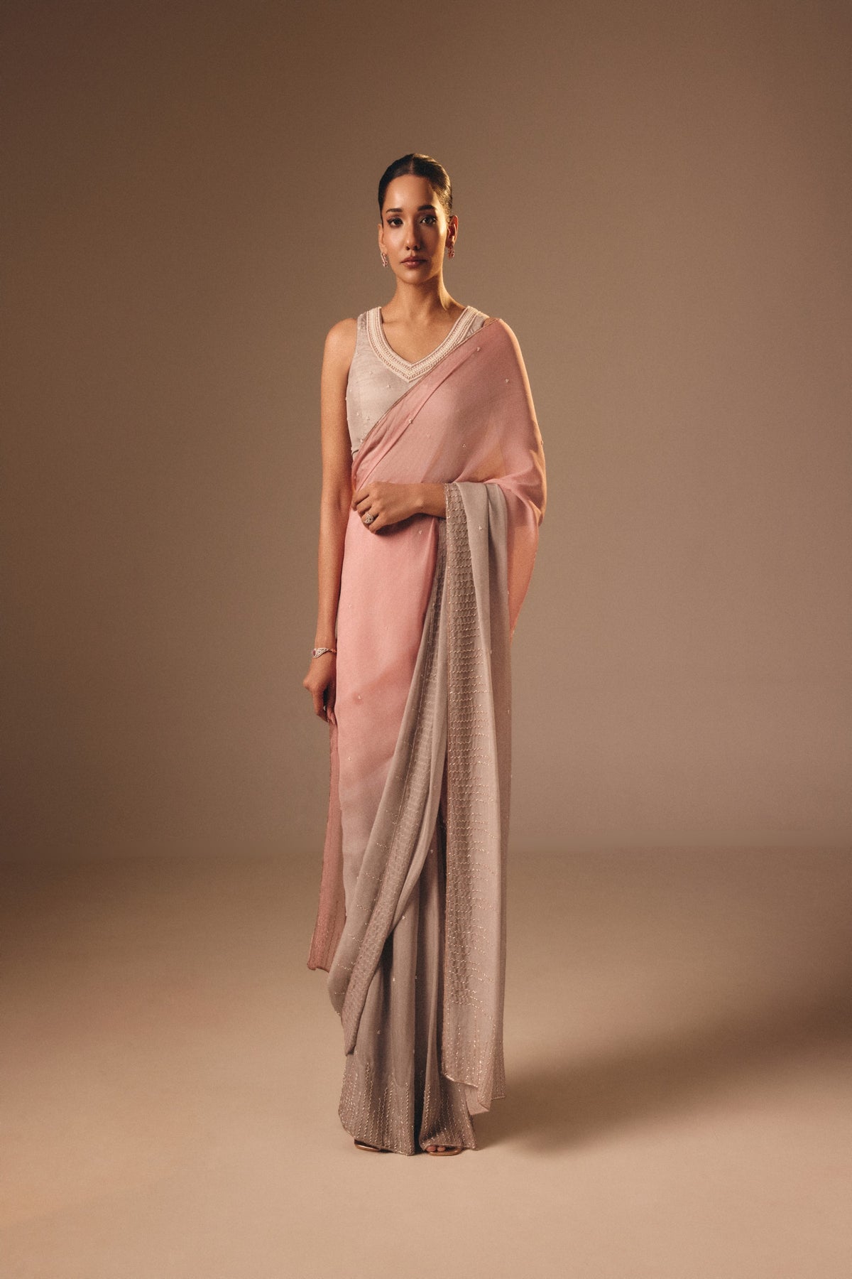 Pink & Grey Shaded Saree