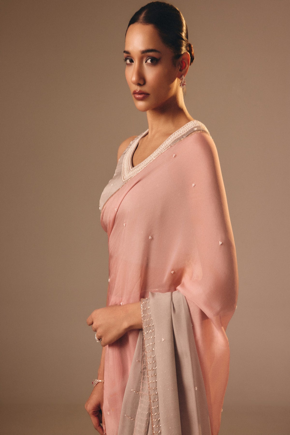 Pink & Grey Shaded Saree