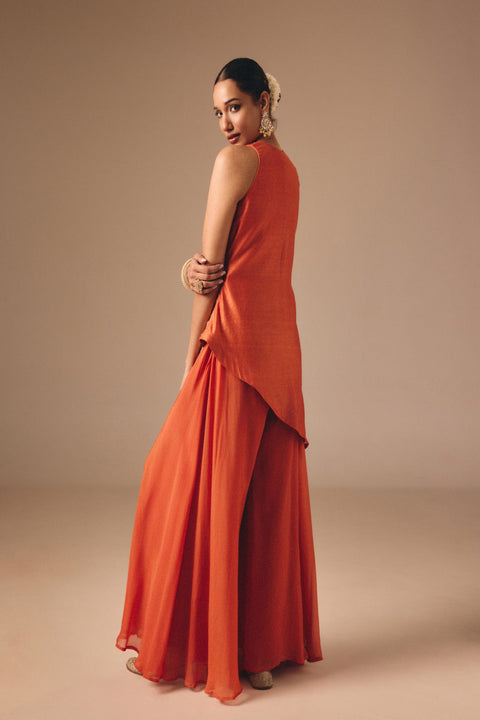 Burnt Orange Asymmetrical Kalidar Set