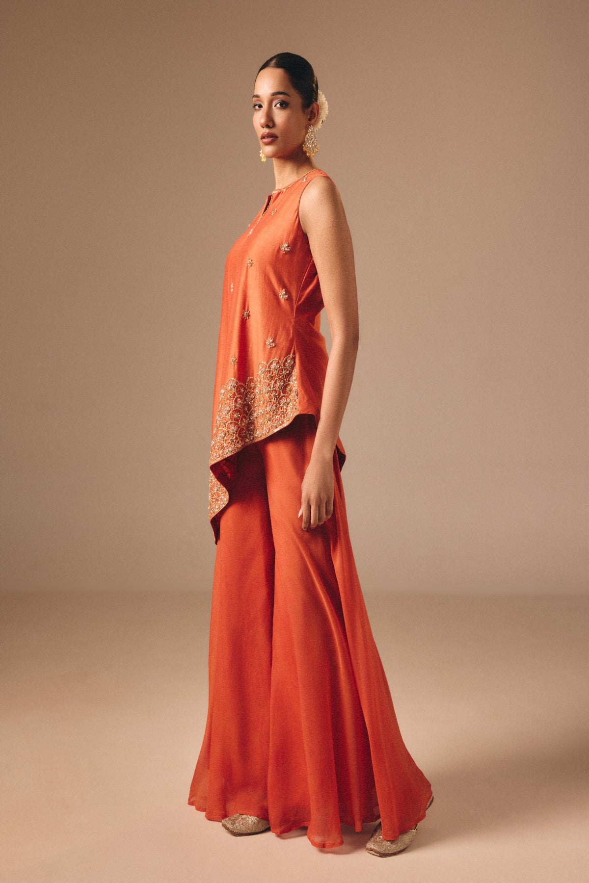 Burnt Orange Asymmetrical Kalidar Set