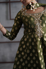 Olive Green Peplum, Tulip Salwar And Choker Dupatta