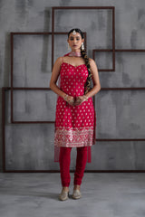 Fuchsia Kurti, Churidar And Chhoker Dupatta