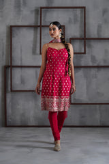 Fuchsia Kurti, Churidar And Chhoker Dupatta