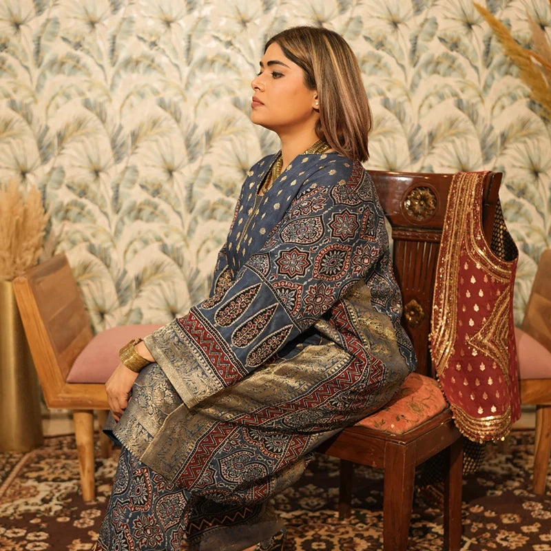 Neelambara Ajrakh Choga And Pants
