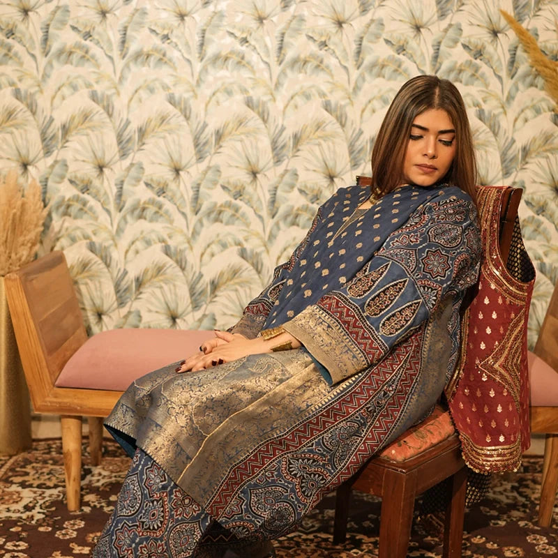 Neelambara Ajrakh Choga And Pants