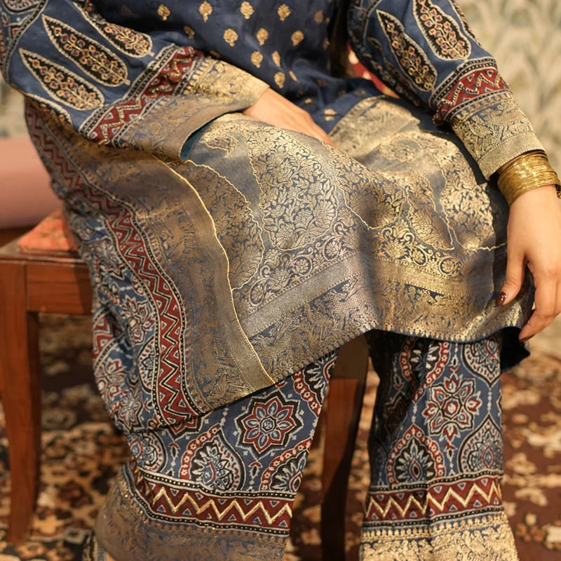 Neelambara Ajrakh Choga And Pants