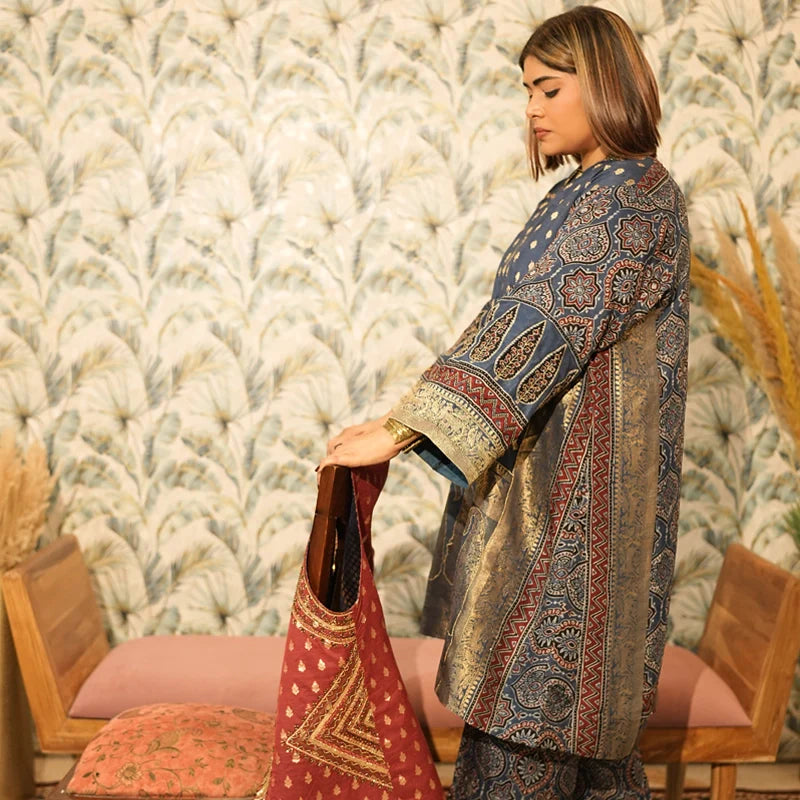 Neelambara Ajrakh Choga And Pants
