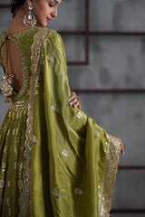 Mehendi Green Embroidered Anarkali Churidar Dupatta