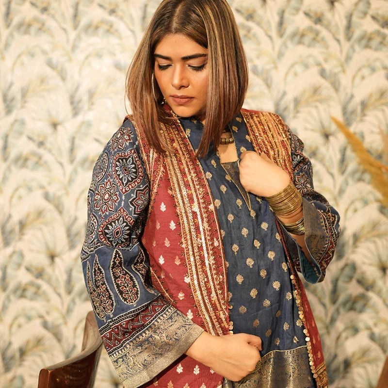 Neelambara Ajrakh Choga And Pants