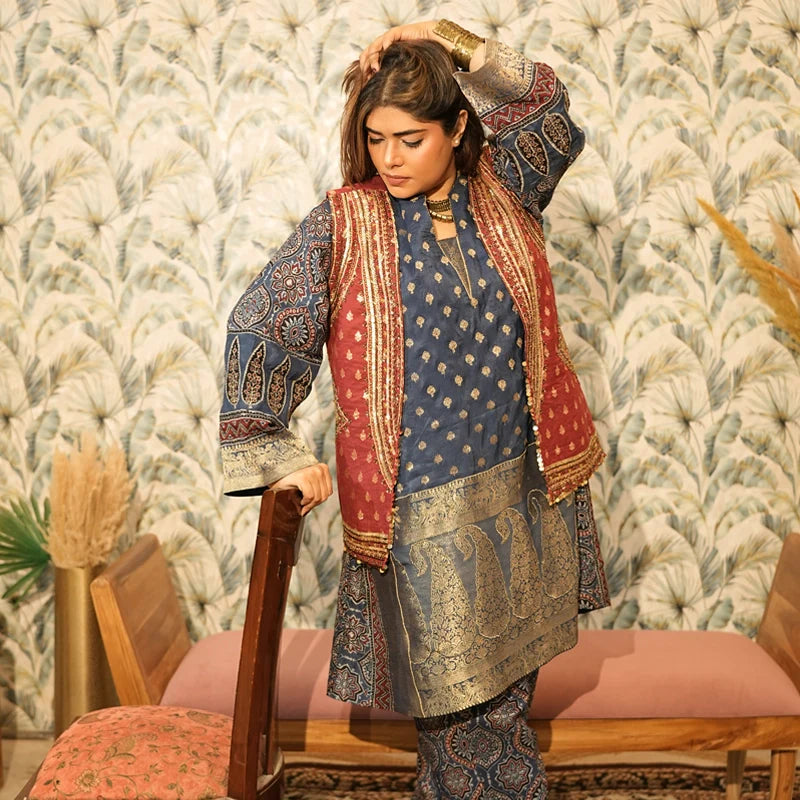 Neelambara Ajrakh Choga And Pants