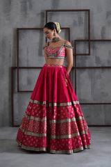 Hot Pink Brocade Blouse, Lehanga And Dupatta