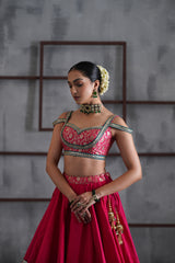 Hot Pink Brocade Blouse, Lehanga And Dupatta