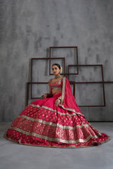 Hot Pink Brocade Blouse, Lehanga And Dupatta