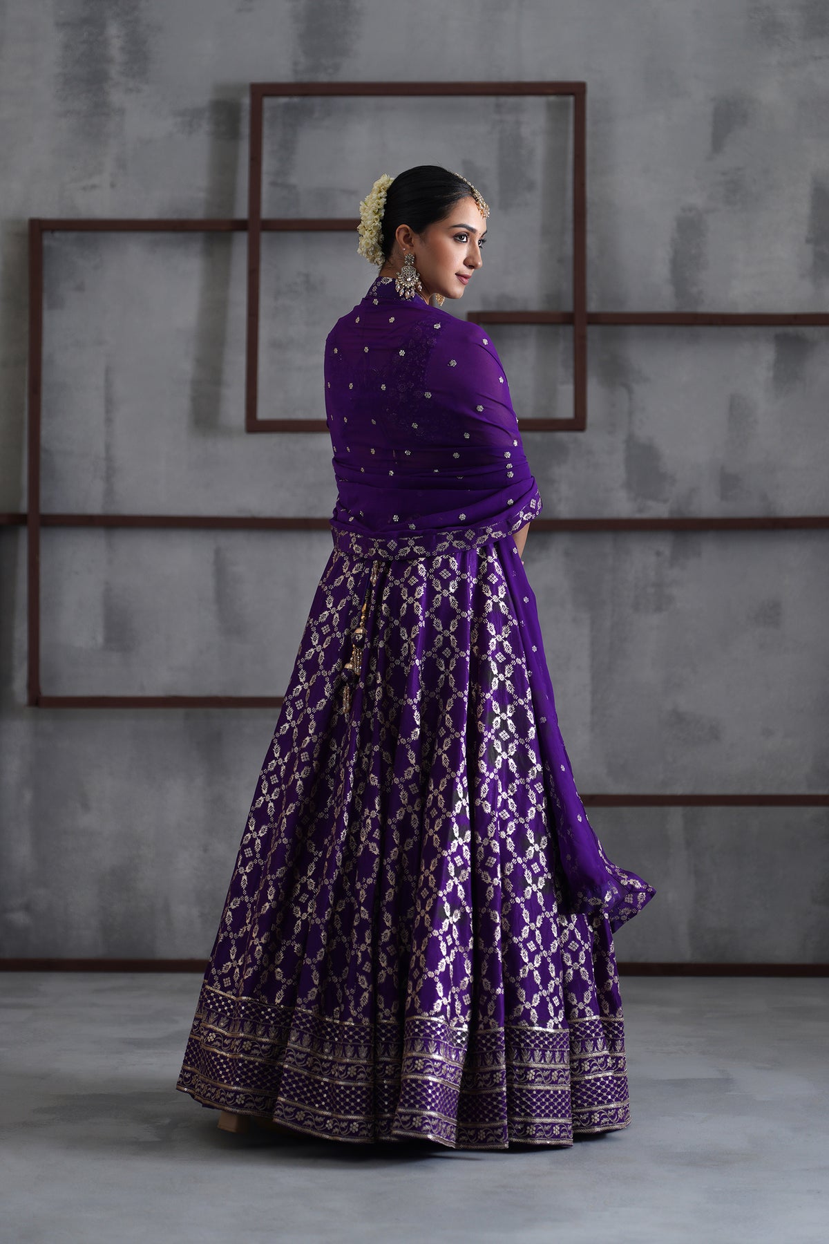 Purple Embroidered Blouse, Banarsi Lehenga And Dupatta