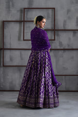 Purple Embroidered Blouse, Banarsi Lehenga And Dupatta