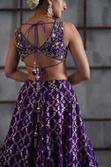 Purple Embroidered Blouse, Banarsi Lehenga And Dupatta