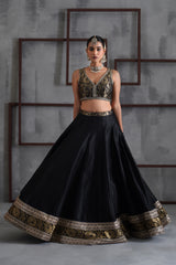 Black Brocade Blouse, Lehenga And Dupatta