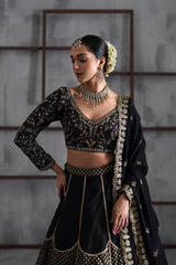 Black Embroidered Blouse, Brocade Lehenga And Dupatta
