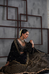 Black Embroidered Blouse, Brocade Lehenga And Dupatta