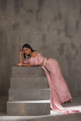 Baby Pink Embroidered Blouse And Draped Saree