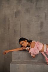 Baby Pink Embroidered Blouse And Draped Saree
