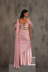 Baby Pink Embroidered Blouse And Draped Saree