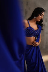 Royal Blue Embroidered Blouse And Drape Saree