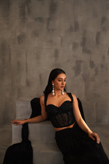 Black Embroidered Corset And Drape Saree