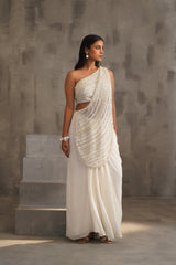 Off White Embroidered Bouse, Drape Saree