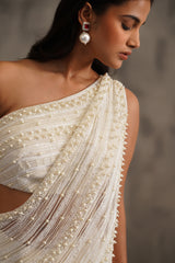 Off White Embroidered Bouse, Drape Saree