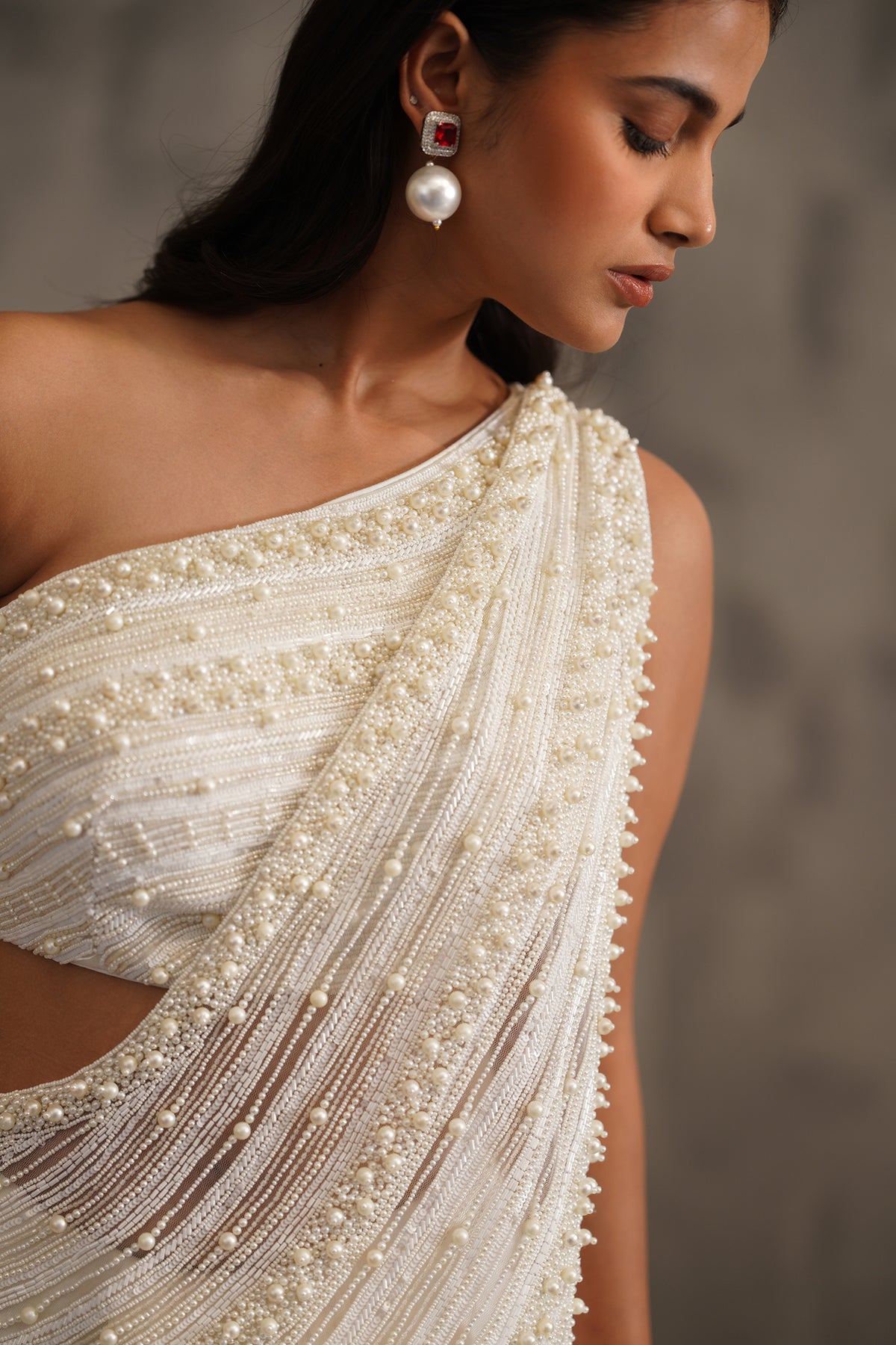 Off White Embroidered Bouse, Drape Saree