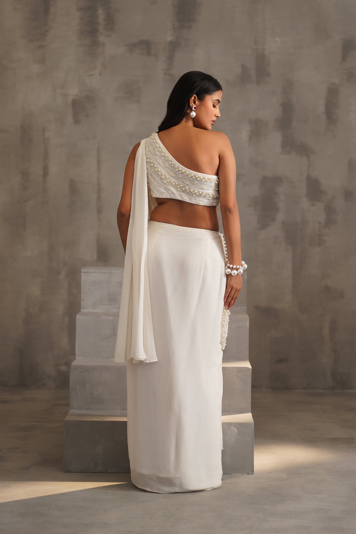 Off White Embroidered Bouse, Drape Saree