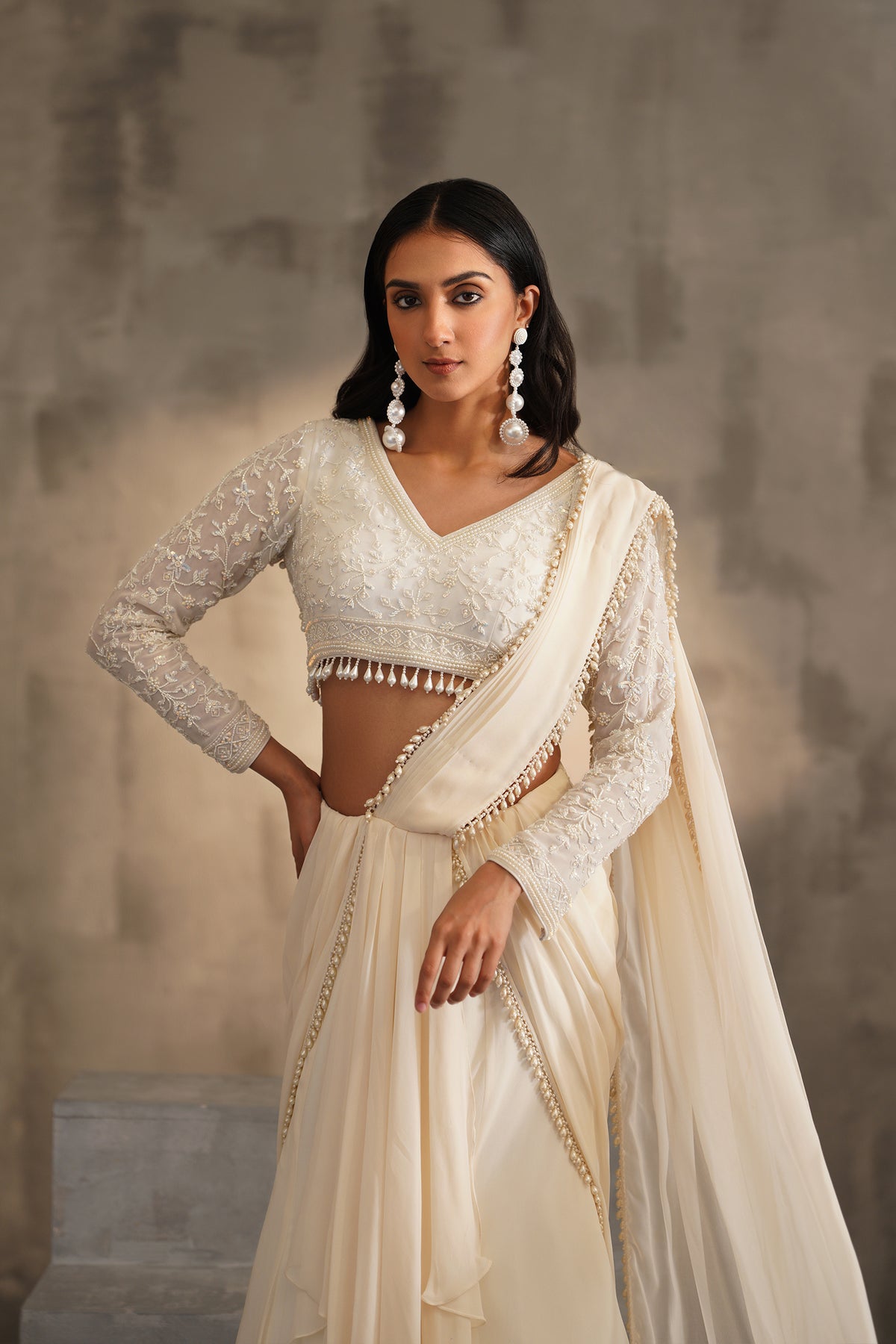 Off White Blouse And Drape Saree